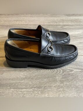 Gucci Men’s Black Leather Horsebit Loafers Lug Sole - Size 10.5
